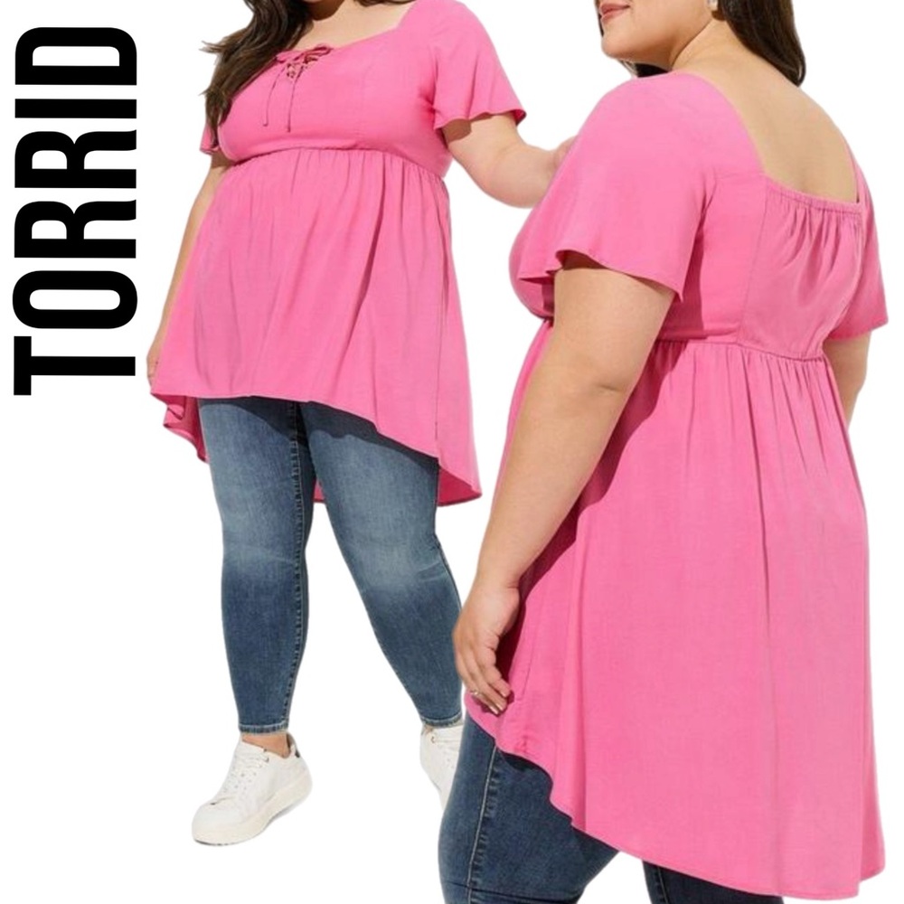 Torrid Pink Flutter Sleeve Asymmetrical Tunic
